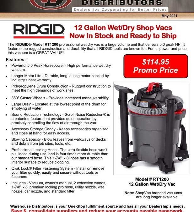 12 Gallon Wet/Dry Shop Vacs Now In Stock and Ready to Ship